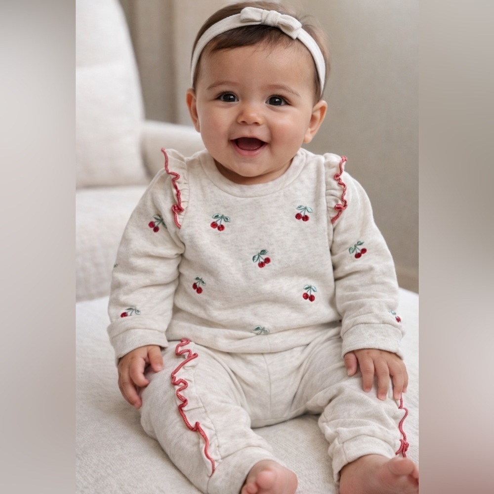 Nicole Miller Baby 2-Piece Cherry Sweatshirt & Jogger Set 0-3M